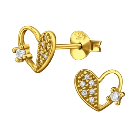 8 mm Goldenes Herz mit Zirkonen Ohrstecker mit Zirkonia Steinen Schmuck | All4silver