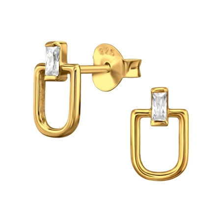 Goldenes U-förmiges mit Zirkon Ohrstecker mit Zirkonia Steinen Schmuck | All4silver