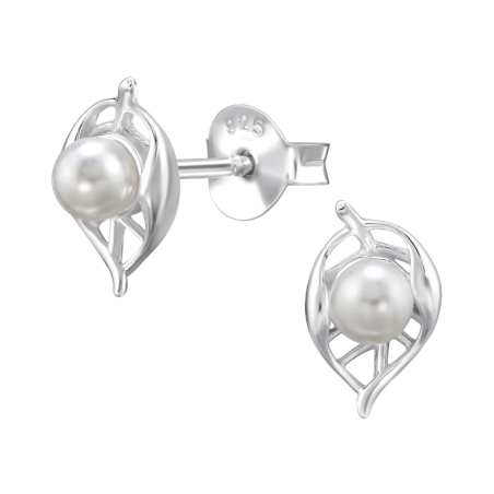 9 mm Blatt mit Perlen Ohrstecker mit Perlen Schmuck | All4silver