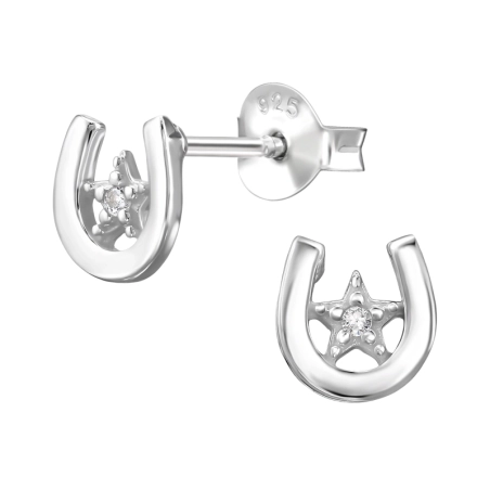 Hufeisen Mit Stern, Zirkonia Ohrstecker mit Zirkonia Steinen Schmuck | All4silver