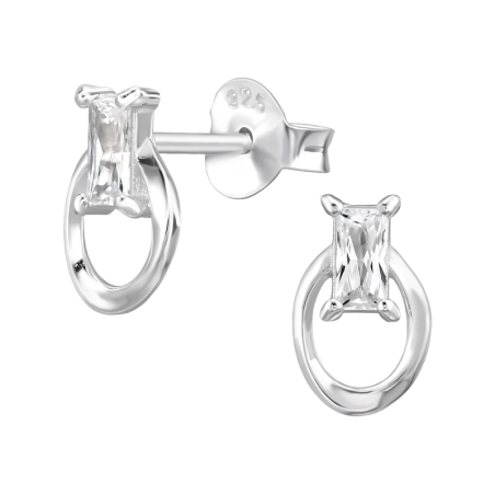 Offenes Oval mit Zirkonia Ohrstecker mit Zirkonia Steinen Schmuck | All4silver