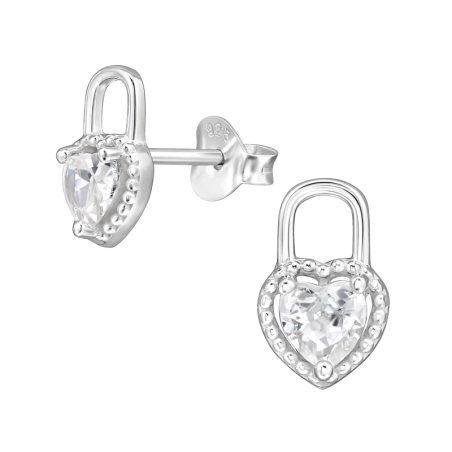 Herz-Anhänger-Schloss Ohrstecker mit Zirkonia Steinen Schmuck | All4silver