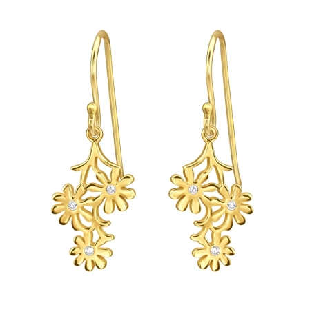 Goldene Gänseblümchen mit Zirkonia Ohrringe mit Zirkonia Steinen Schmuck | All4silver