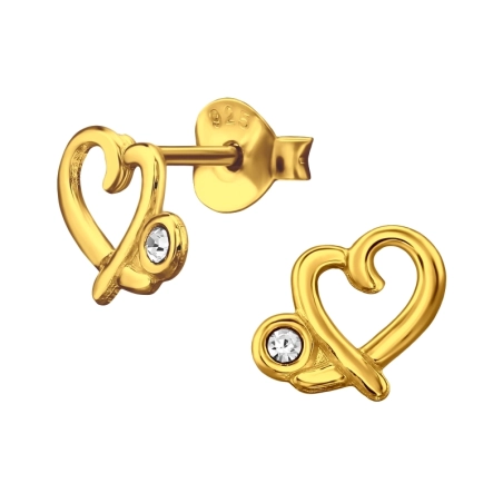 Goldenes Herz in unregelmäßiger Form mit Zirkonia Ohrstecker mit Kristall Schmuck | All4silver