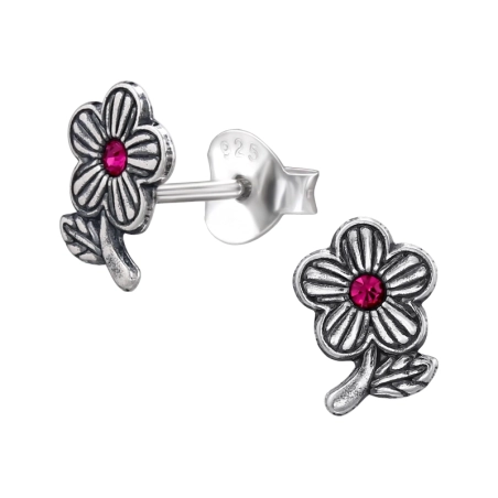 Blume oxidiert mit Kristall Ohrstecker mit Kristall Schmuck | All4silver