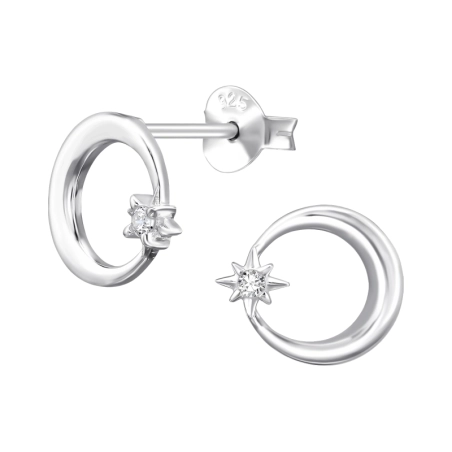 Mond und Stern mit Zirkon Ohrstecker mit Zirkonia Steinen Schmuck | All4silver