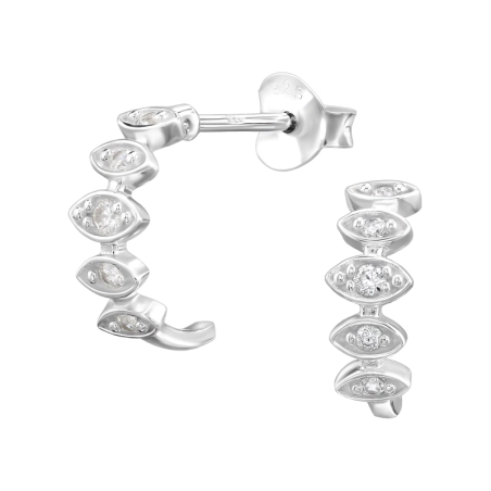 Gemusterte Halbkreise mit Zirkonen Ohrstecker mit Zirkonia Steinen Schmuck | All4silver