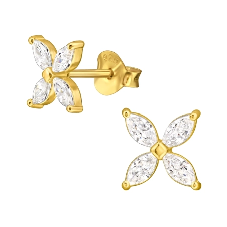 7 mm  Goldene Marquise-Blume mit Zirkonia Ohrstecker mit Zirkonia Steinen Schmuck | All4silver