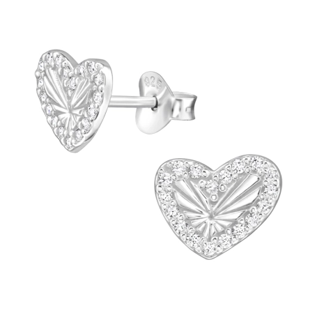 Unregelmäßig Geformtes Herz Ohrstecker mit Zirkonia Steinen Schmuck | All4silver