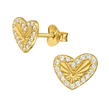 Goldenes Herz in unregelmäßiger Form mit Zirkonia Ohrstecker mit Zirkonia Steinen Schmuck | All4silver
