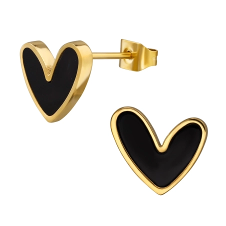 Schwarz Gefärbtes Herz Ohrstecker aus Edelstahl Schmuck | All4silver