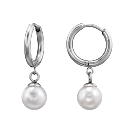 10 mm Creole Mit Baumelnder 8 mm Perle Stahl-Huggies und Creolen Schmuck | All4silver