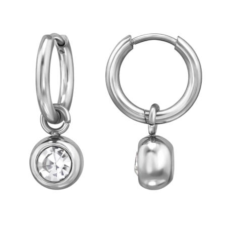 10mm-Creolen mit Baumelnder 8mm-Kugel - Chirurgischer 316L-Edelstahl Stahl-Ohrringe