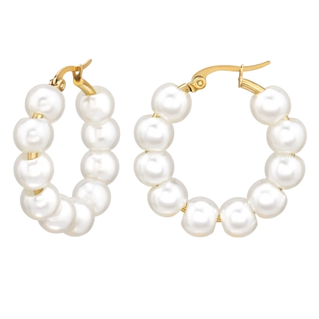 30 mm Goldene Kreise mit Perlen Stahl-Huggies und Creolen Schmuck | All4silver
