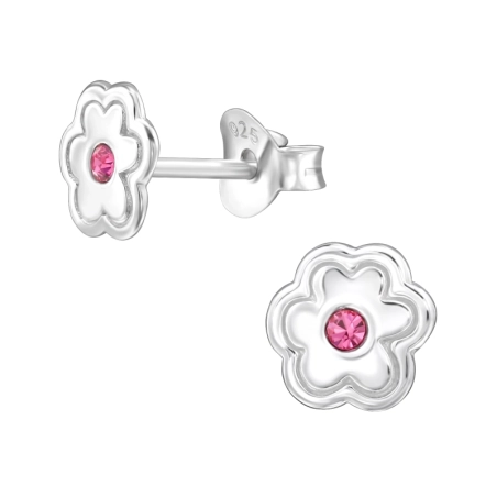 7mm Blume mit Kristall Ohrstecker mit Steinen Schmuck | All4silver