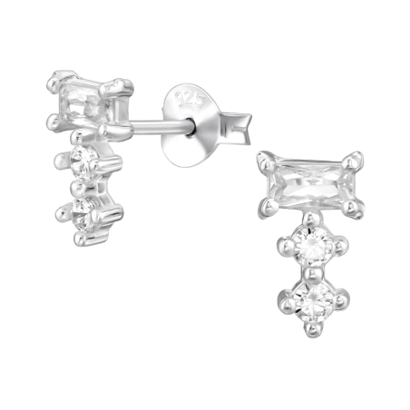 3 Zirkonia Untereinander Ohrstecker mit Zirkonia Steinen Schmuck | All4silver