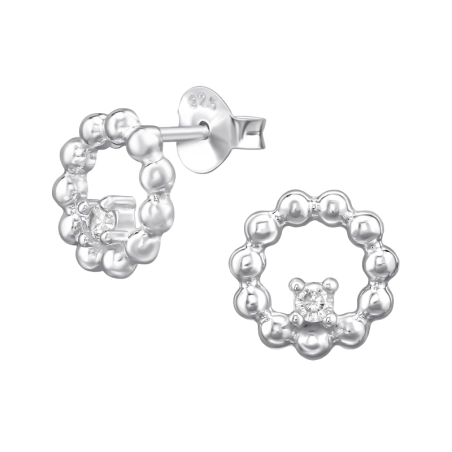 9 mm Gepunkteter Kreis Ohrstecker mit Zirkonia Steinen Schmuck | All4silver