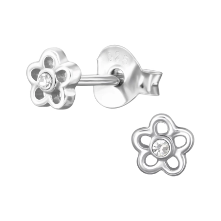 4 mm Blume mit Kristall Ohrstecker mit Kristall Schmuck | All4silver