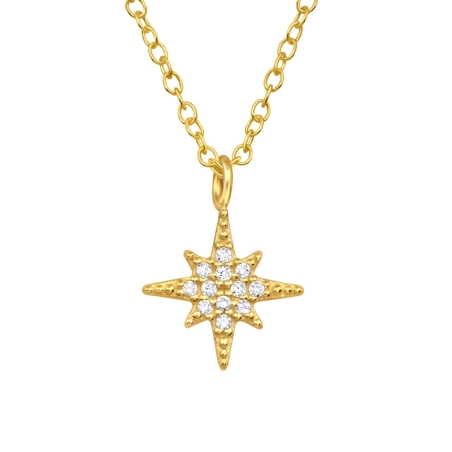 Goldener Nordstern mit Zirkonia Sterne, Mond & Sonne Schmuck | All4silver