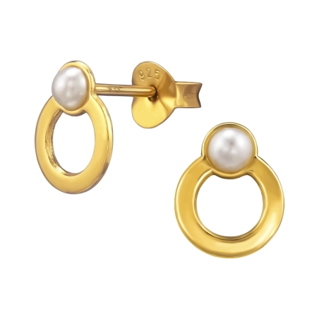 9mm Goldener Kreis mit Perle Ohrstecker mit Perlen Schmuck | All4silver