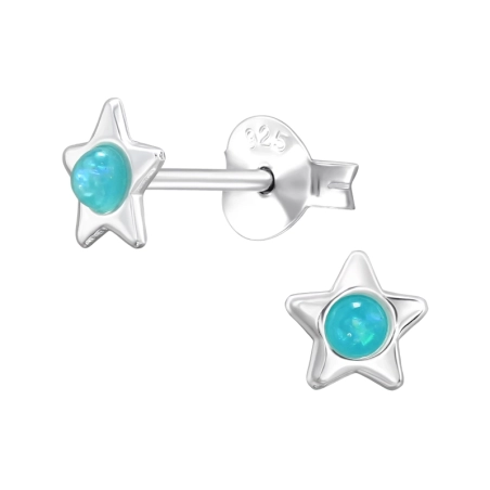 5mm Stern mit Opal - 925Er Silber Ohrstecker Mit Halbedelsteinen