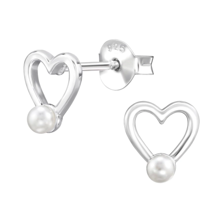 Herz mit Perle Ohrstecker mit Perlen Schmuck | All4silver