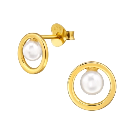 Goldener Kreis mit Perle Ohrstecker mit Perlen Schmuck | All4silver