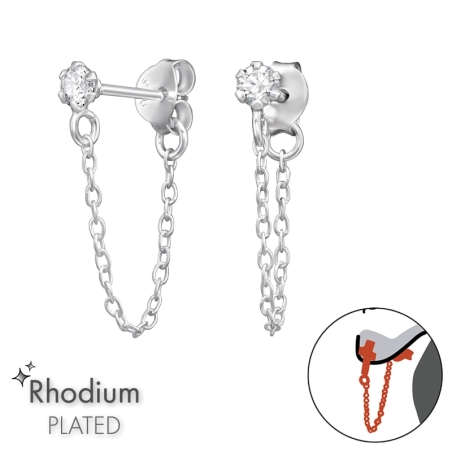 3mm Rund Zirkonia mit Hängekette Doppelseitige Ohrstecker Schmuck | All4silver