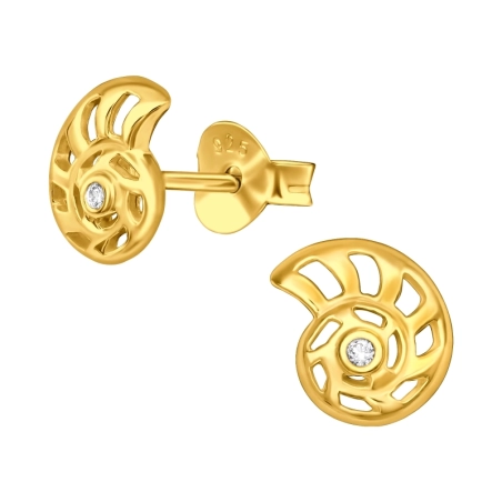 Goldene Muschel mit Zirkonia Ohrstecker mit Zirkonia Steinen Schmuck | All4silver