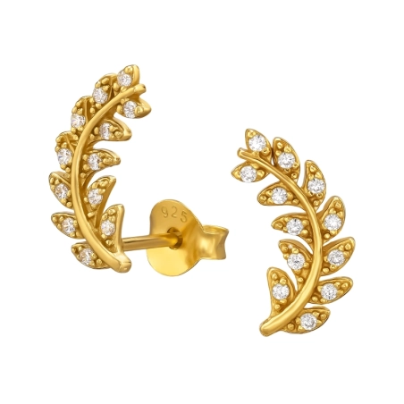 Goldenes Olivenblatt mit Zirkonia Ohrstecker mit Zirkonia Steinen Schmuck | All4silver