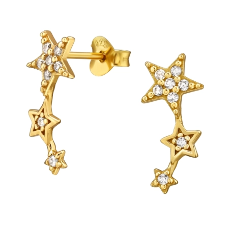 Goldener Dreifach-Stern Ohrstecker mit Zirkonia Steinen Schmuck | All4silver