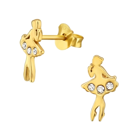 Goldene Balletttänzerin mit Kristallen Ohrstecker mit Kristall Schmuck | All4silver