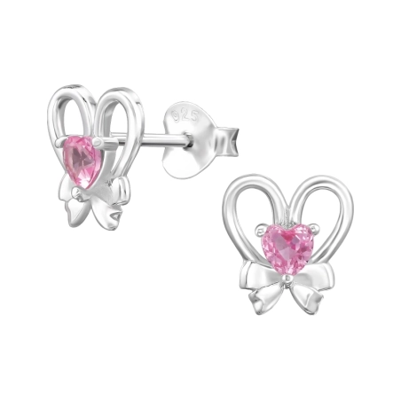 Herz Mit Schleife und Zirkonia Ohrstecker mit Zirkonia Steinen Schmuck | All4silver
