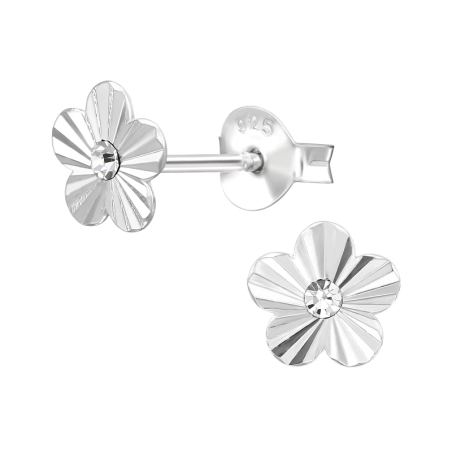 Blume Graviert mit Kristall Ohrstecker mit Kristall Schmuck | All4silver