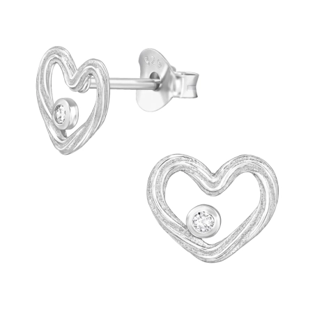 Offenes Herz mit Zirkonia Ohrstecker mit Zirkonia Steinen Schmuck | All4silver