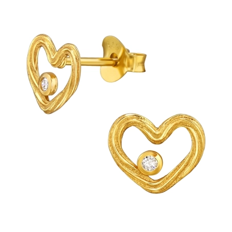Goldenes offenes Herz mit Zirkonia Ohrstecker mit Zirkonia Steinen Schmuck | All4silver