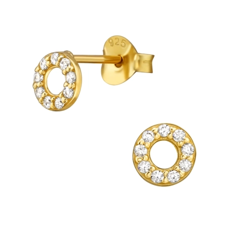 Goldener Kreis mit Zirkonia Ohrstecker mit Zirkonia Steinen Schmuck | All4silver