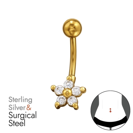 Goldene Blume mit Zirkonia Natur Schmuck Schmuck | All4silver