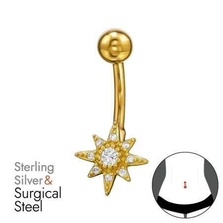 Goldener Komet mit Zirkonia Sterne, Mond & Sonne Schmuck | All4silver