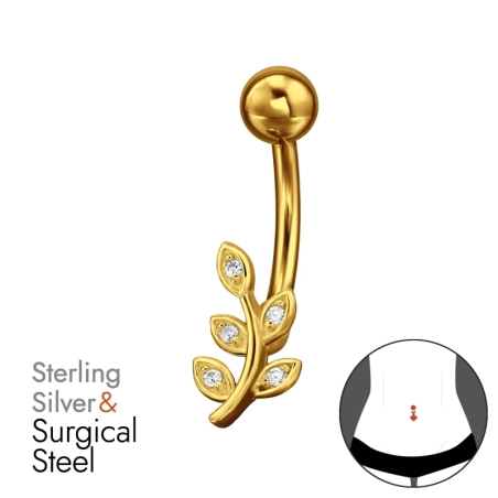 Goldenes Blatt mit Zirkonia Natur Schmuck Schmuck | All4silver