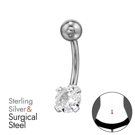 Runde mit Zirkon Bauchnabel Piercing Schmuck | All4silver