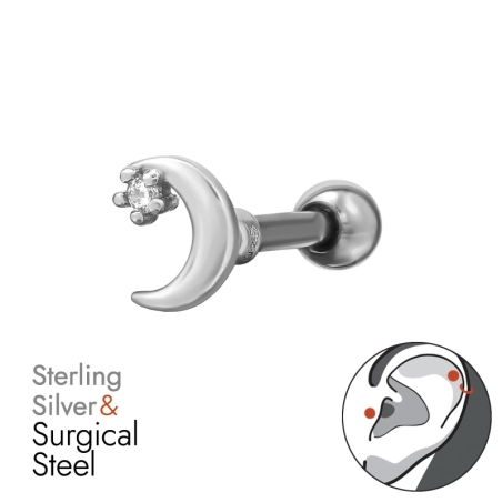 Halbmond mit Zirkonia Sterne, Mond & Sonne Schmuck | All4silver