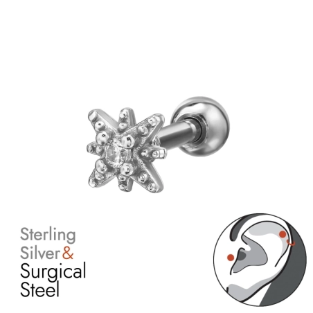 Stern mit Zirkonia - 925Er Silber + 316 Chirurgenstahl Ohrtunnel & Stöpsel