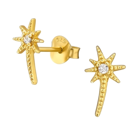 Goldener Sternschnuppe mit Zirkon Ohrstecker mit Zirkonia Steinen Schmuck | All4silver