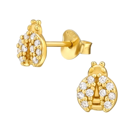 Goldener Marienkäfer mit Zirkonia Ohrstecker mit Zirkonia Steinen Schmuck | All4silver