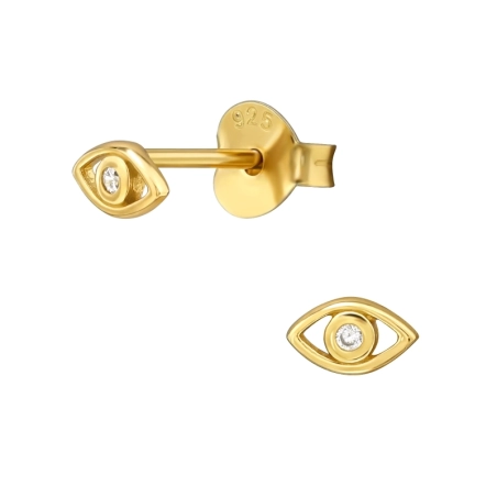 Goldener böser Blick mit Zirkonia Ohrstecker mit Zirkonia Steinen Schmuck | All4silver