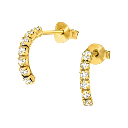 Goldene Halbkreise mit Zirkonia Ohrstecker mit Kristall Schmuck | All4silver