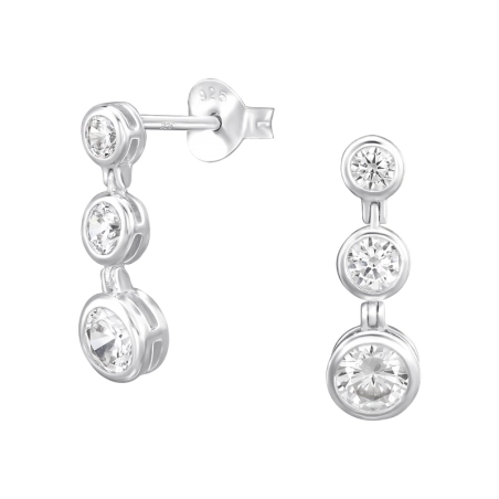  Rund mit Zirkonia - 925Er Silber Ohrstecker Mit Zirkonia Steinen