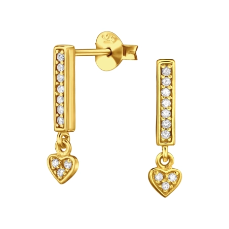 Goldenes baumelndes Herz mit Zirkonia Ohrstecker mit Zirkonia Steinen Schmuck | All4silver