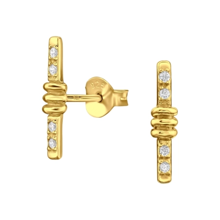 Goldener Gerader Barren mit Zirkonia Ohrstecker mit Zirkonia Steinen Schmuck | All4silver